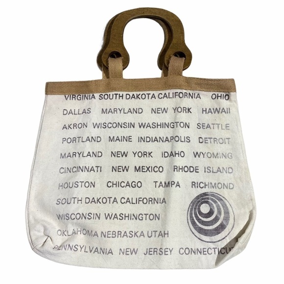 Handbags - Reusable RARE shopping bag Grocery tote wood handles